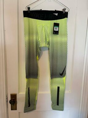 Brand New !!Nike Hyperwarm Hexagon Compression Tights - Neon Yellow/Black Sz XL